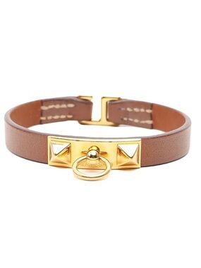 Hermes Rivale Mini Leather Bracelet with Gold Hardware